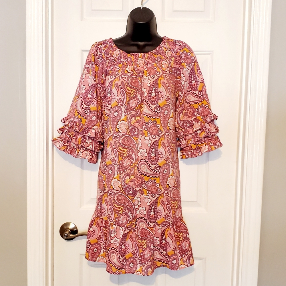 Grace + Karma Paisley Ruffle Sleeve Dress Size Medium